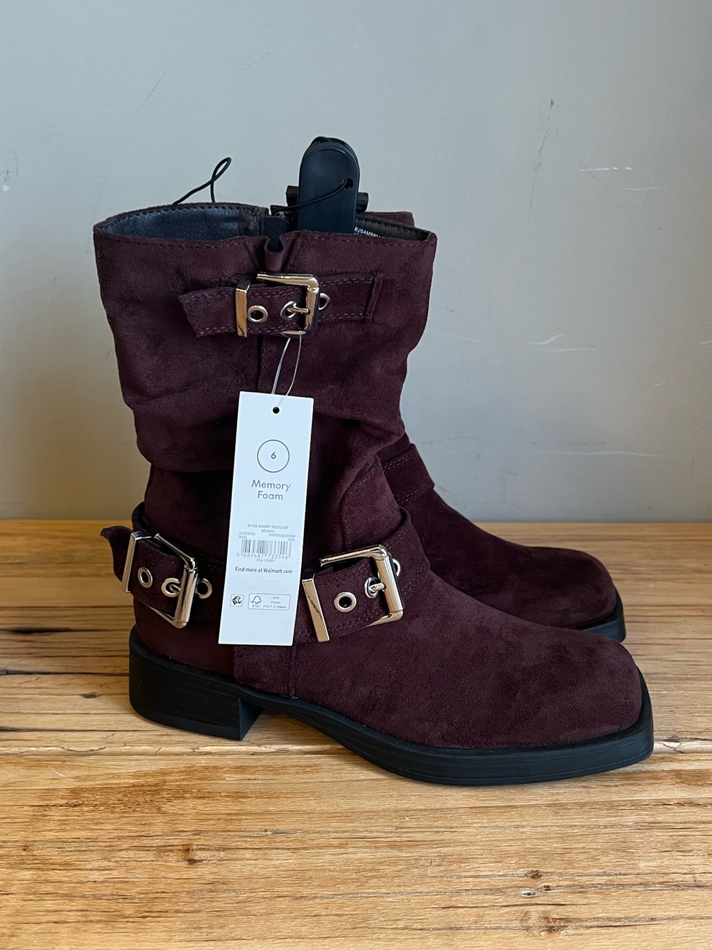 Women's Brown Faux Suede Buckle Mid-Calf Boots
